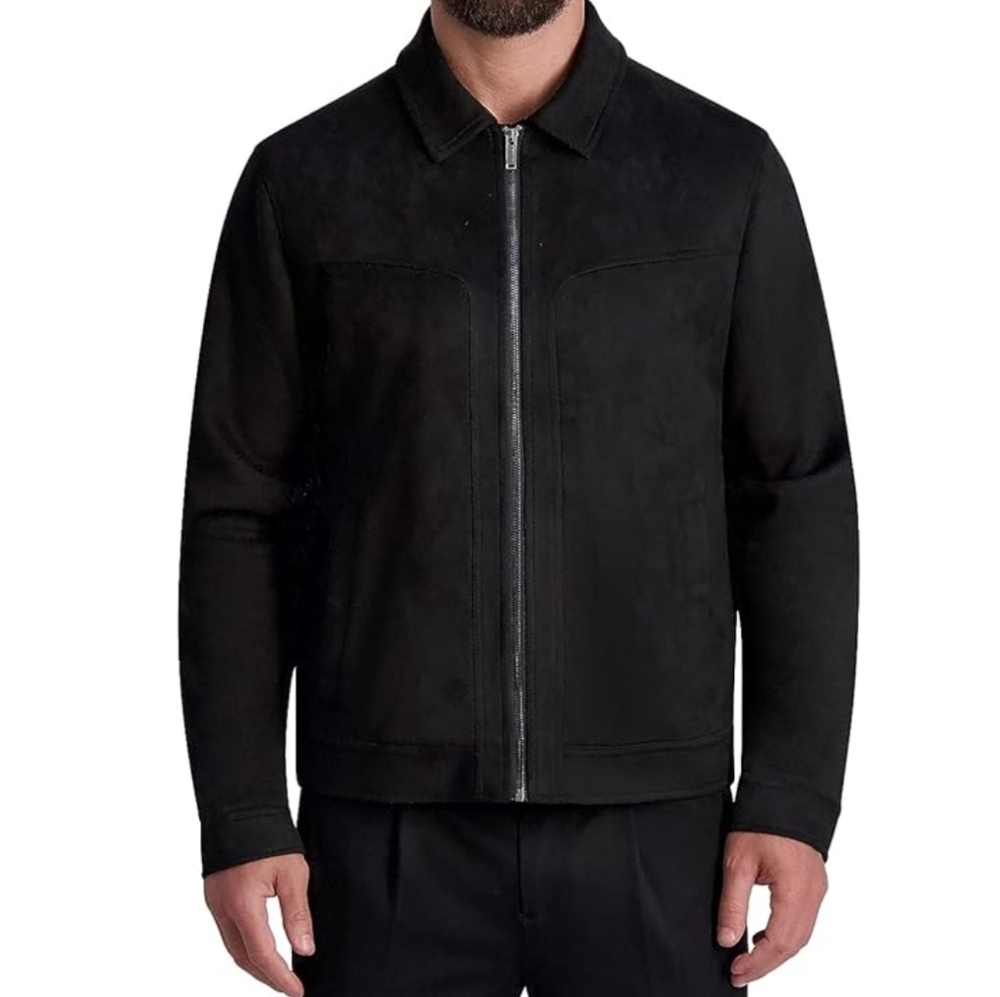 Men's Karl Lagerfelds Paris Vegan Suede Leather Jacket XL Black